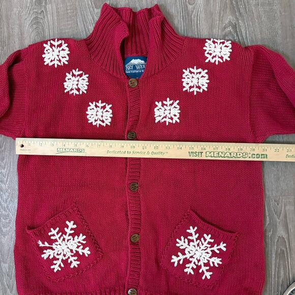 Ray Wear Christmas Sweater Cardigan Snowflake Hand Knit Women’s Sz M Cotton - Picture 8 of 12